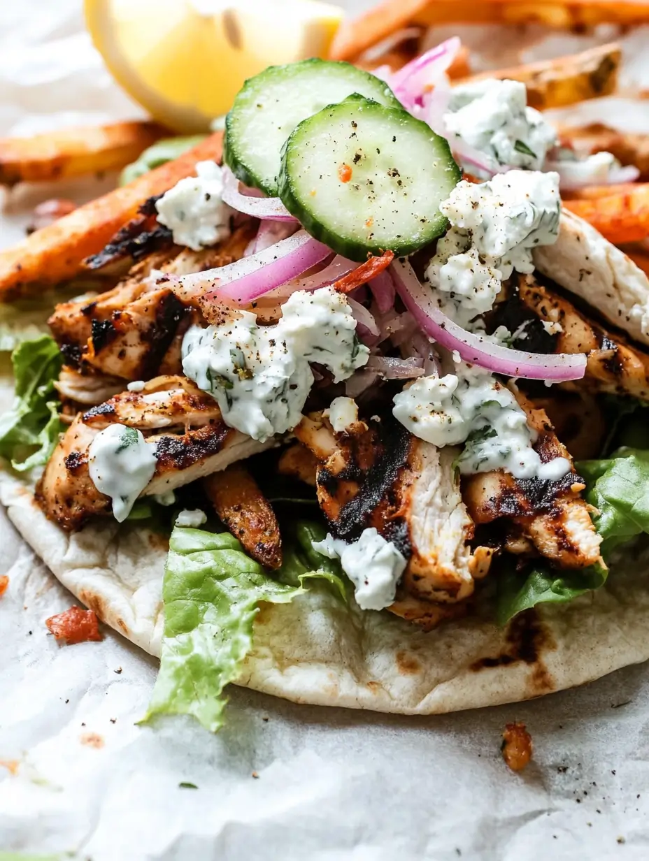 Chicken Pita With Tzatziki 25 grilled-chicken-pita-with-lettuce-cucumber-red-onion-tzatziki-and-seasoned-fries-2