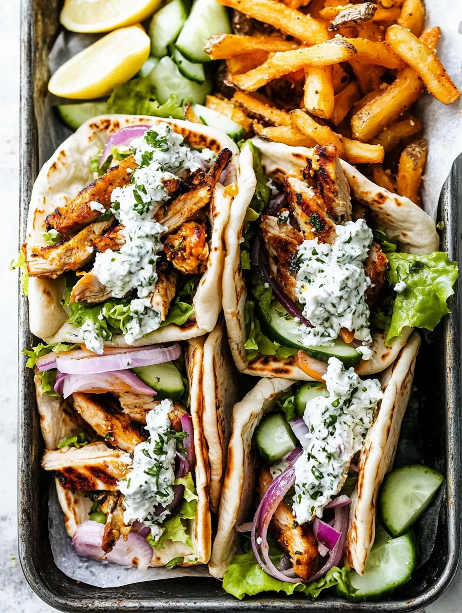 Chicken Pita With Tzatziki 28 pita-wraps-filled-with-grilled-chicken-tzatziki-lettuce-cucumber-and-seasoned-fries