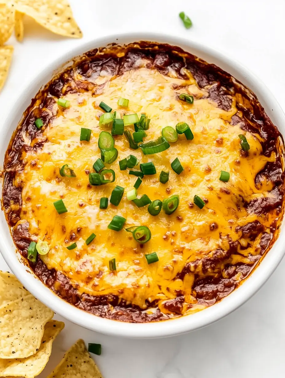 Chili Cheese Dip Recipe 16 closeup-of-cheesy-chili-dip-with-fresh-green-onions-and-chips