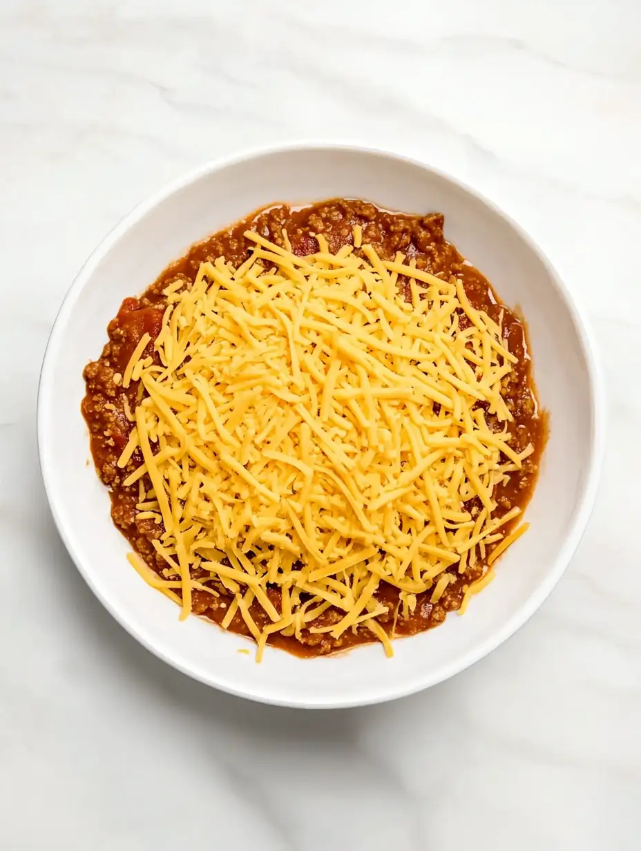 Chili Cheese Dip Recipe 15 unbaked-layered-with-grated-cheddar-cheese