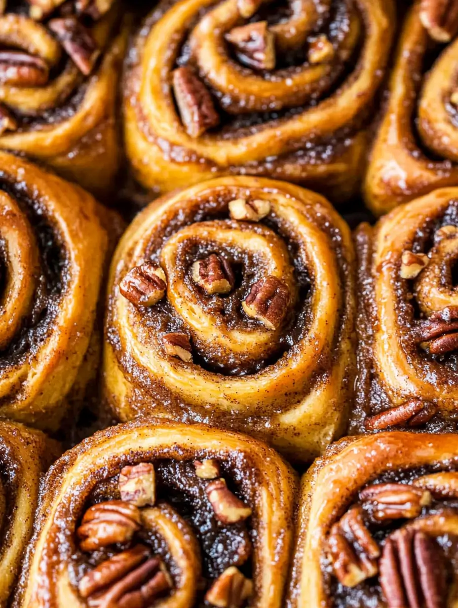 Pecan Rolls 10 closeup-of-baked-cinnamon-rolls-with-pecan-pieces-swirled-dough-glossy-glaze-and-warm-tones