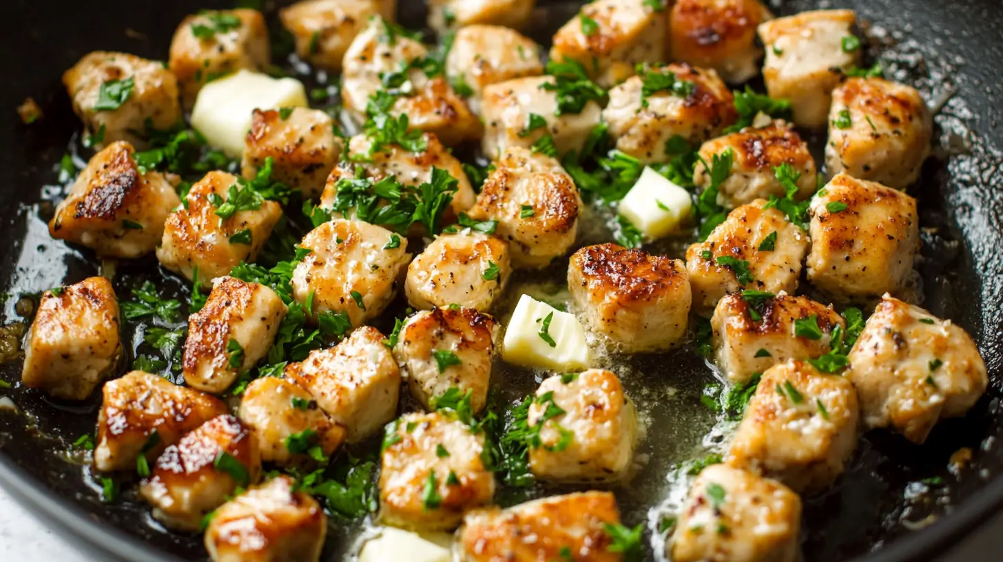 Garlic Butter Chicken Bites 6 bites-coated-in-served-with-parsley