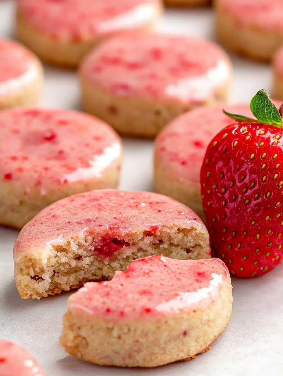 Strawberry Shortbread Cookies 17 strawberry-shortbread-cookie-with-a-bite-taken-out-and-strawberries
