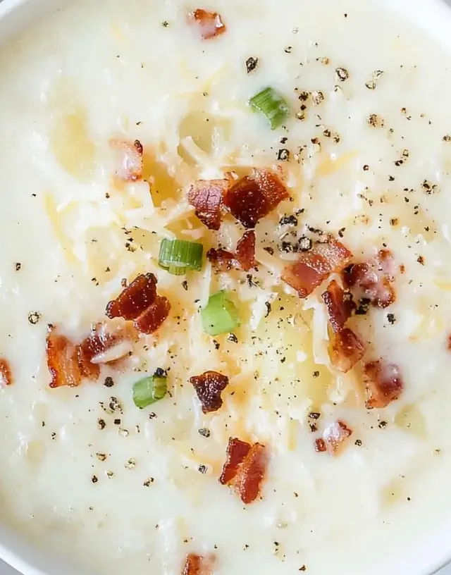 A-wider-shot-of-a-bowl-of-potato-soup-topped-with-bacon-bits-shredded-cheese-and-green-onions-placed-next-to-a-cloth-napkin-and-fresh-green-onions.