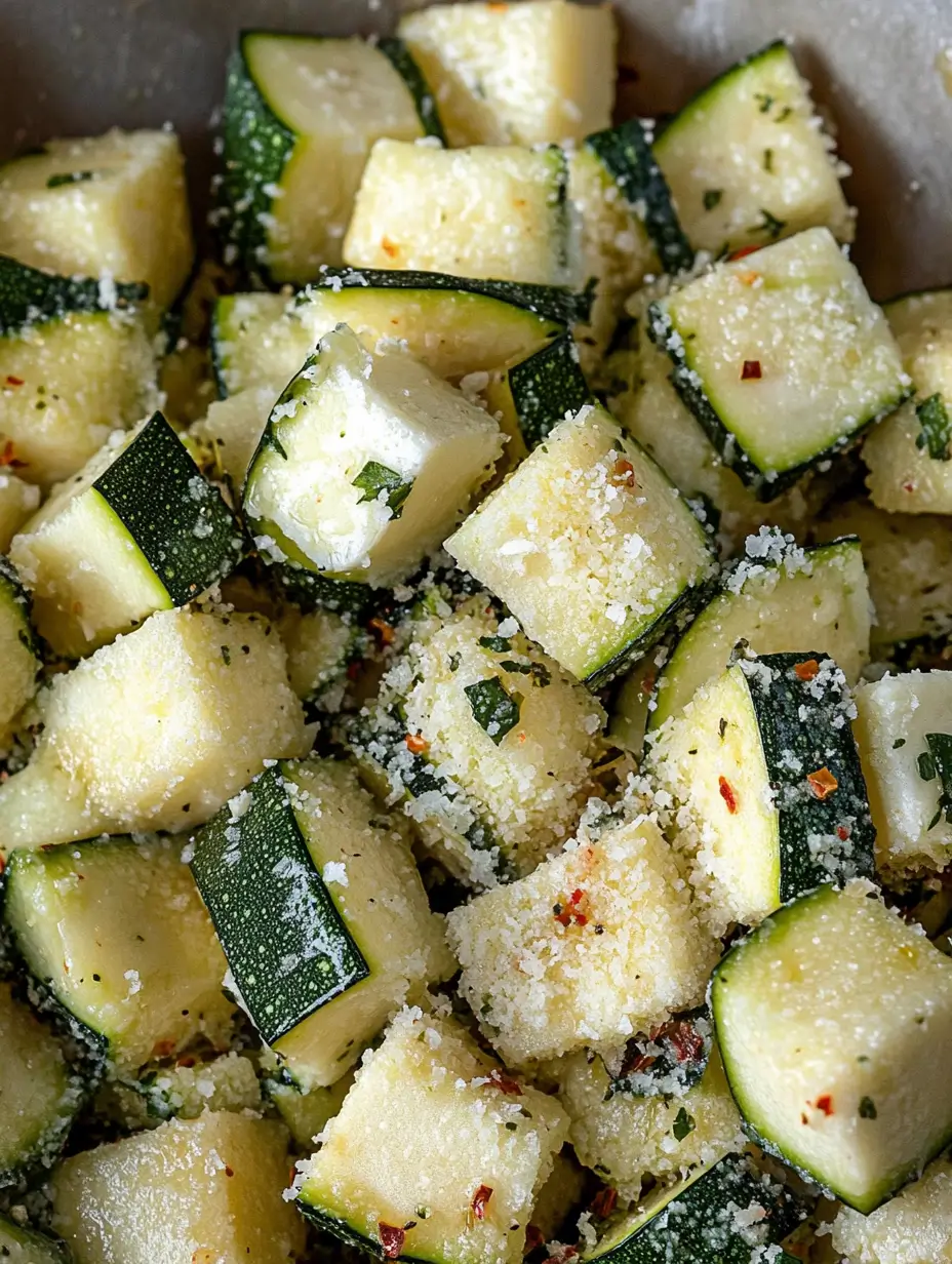 Irresistible 15-Minute Air Fryer Zucchini Parmesan 17 Image 6: zucchini-cubes-coated-in-parmesan-and-herbs-before-air-frying