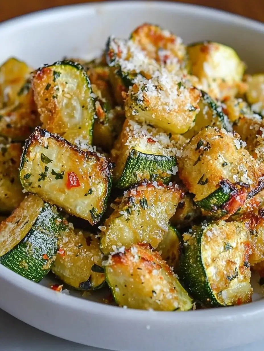 Irresistible 15-Minute Air Fryer Zucchini Parmesan 20 air-fried-zucchini-cubes-topped-with-parmesan-in-white-bowl