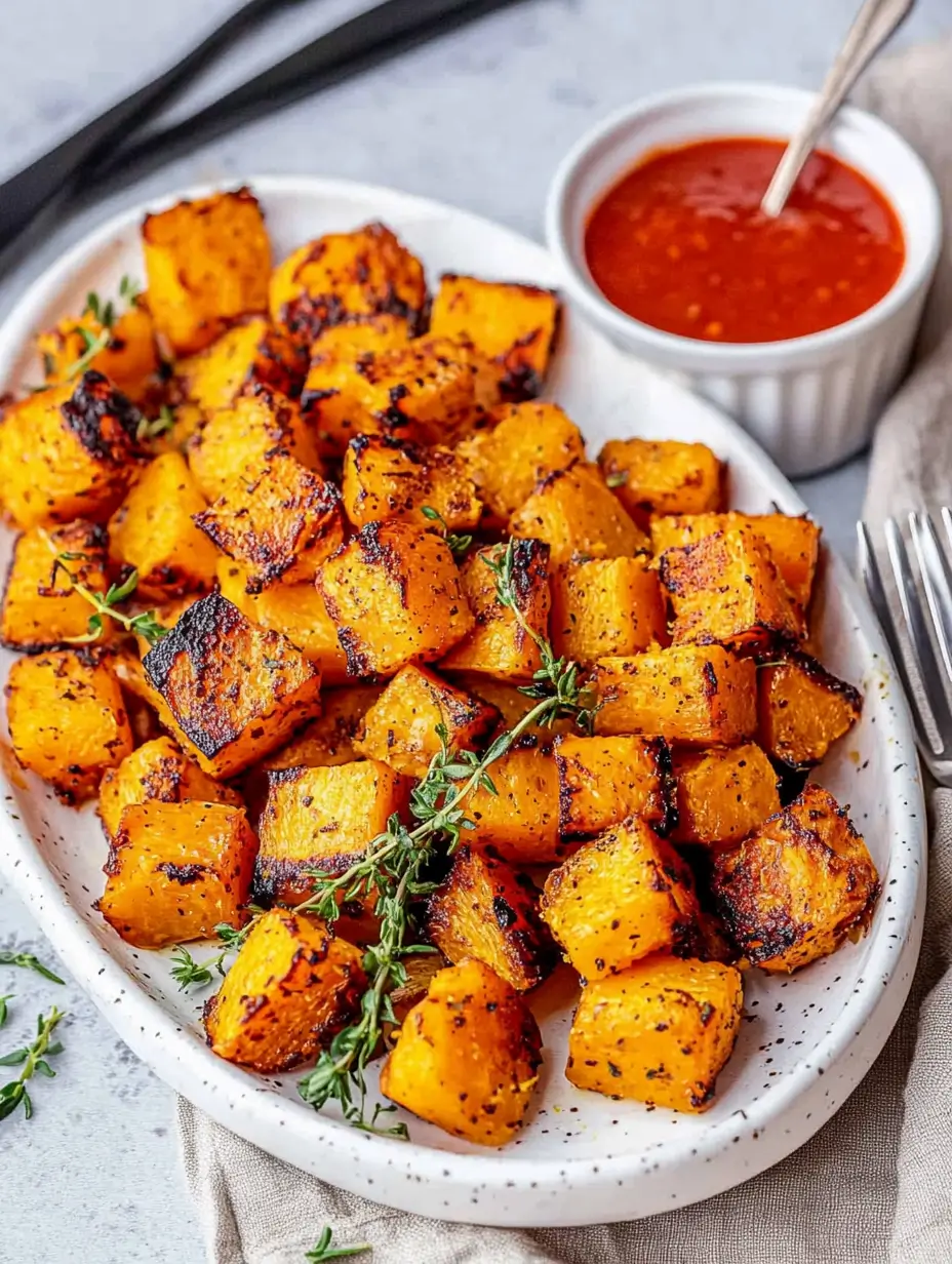 Caramelized Air Fryer Butternut Squash 16 butternut-squash-cubes-roasted-in-air-fryer-with-sauce