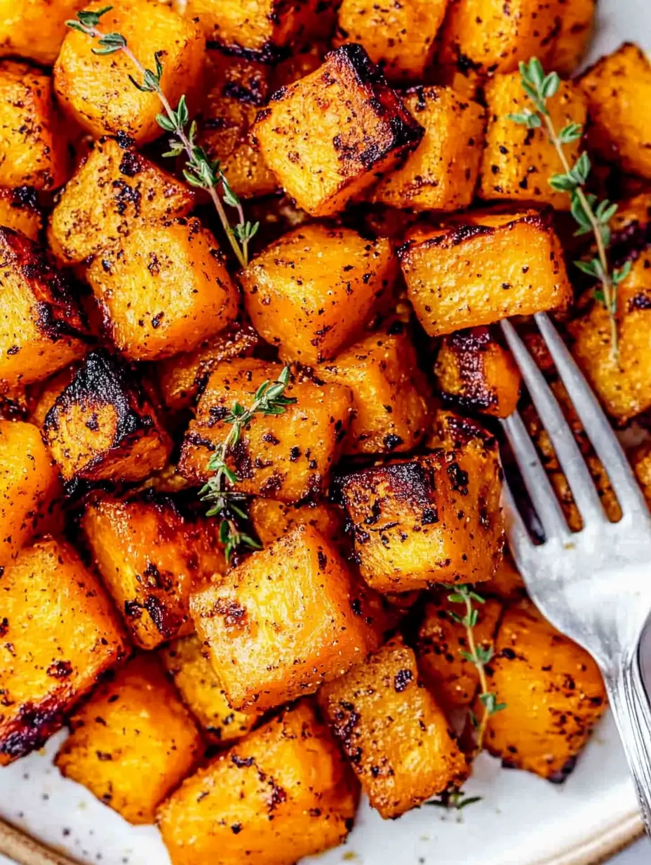 Caramelized Air Fryer Butternut Squash 13 perfectly-roasted-butternut-squash-with-fork-on-plate