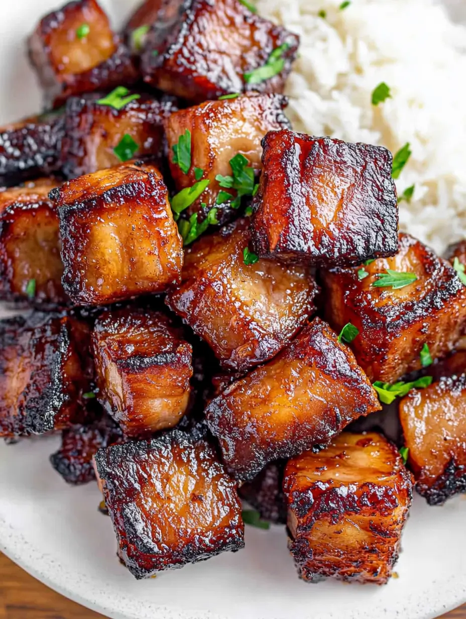 Air Fryer Pork Belly Bites 13 crispy-air-fried-pork-belly-with-steamed-rice-on-a-white-plate