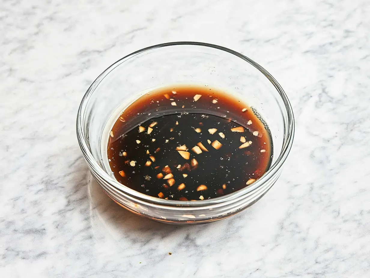Ridiculously Good Air Fryer Teriyaki Chicken 13 teriyaki-marinade-with-chopped-garlic-in-a-small-glass-bowl