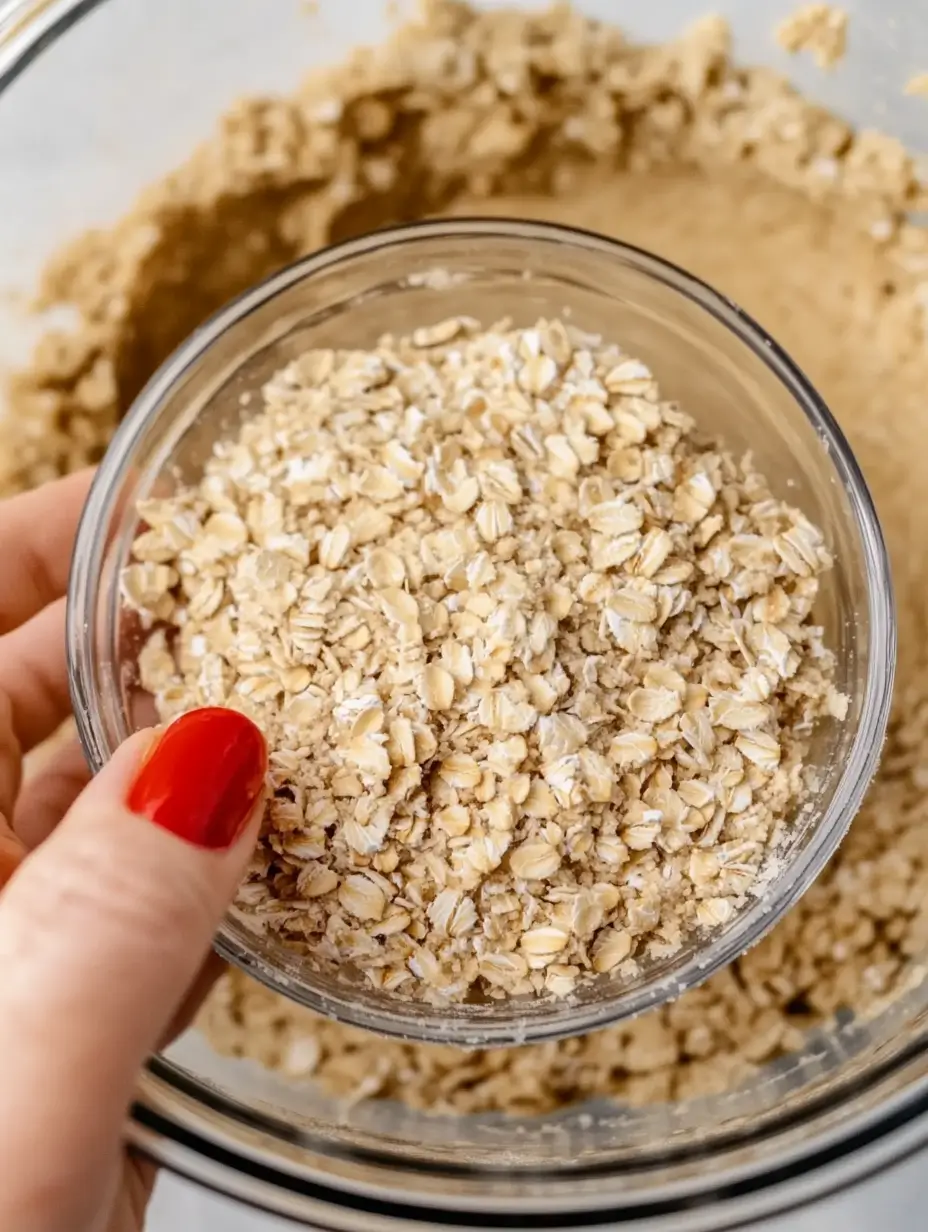 Blackberry Oatmeal Cookies 19 glass-bowl-with-oats-added-to-cookie-dough