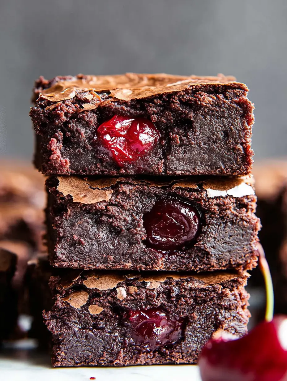 Cherry Brownies Made from Scratch 24 stack-of-three-brownies-with-visible-cherries-and-moist-chocolatey-texture