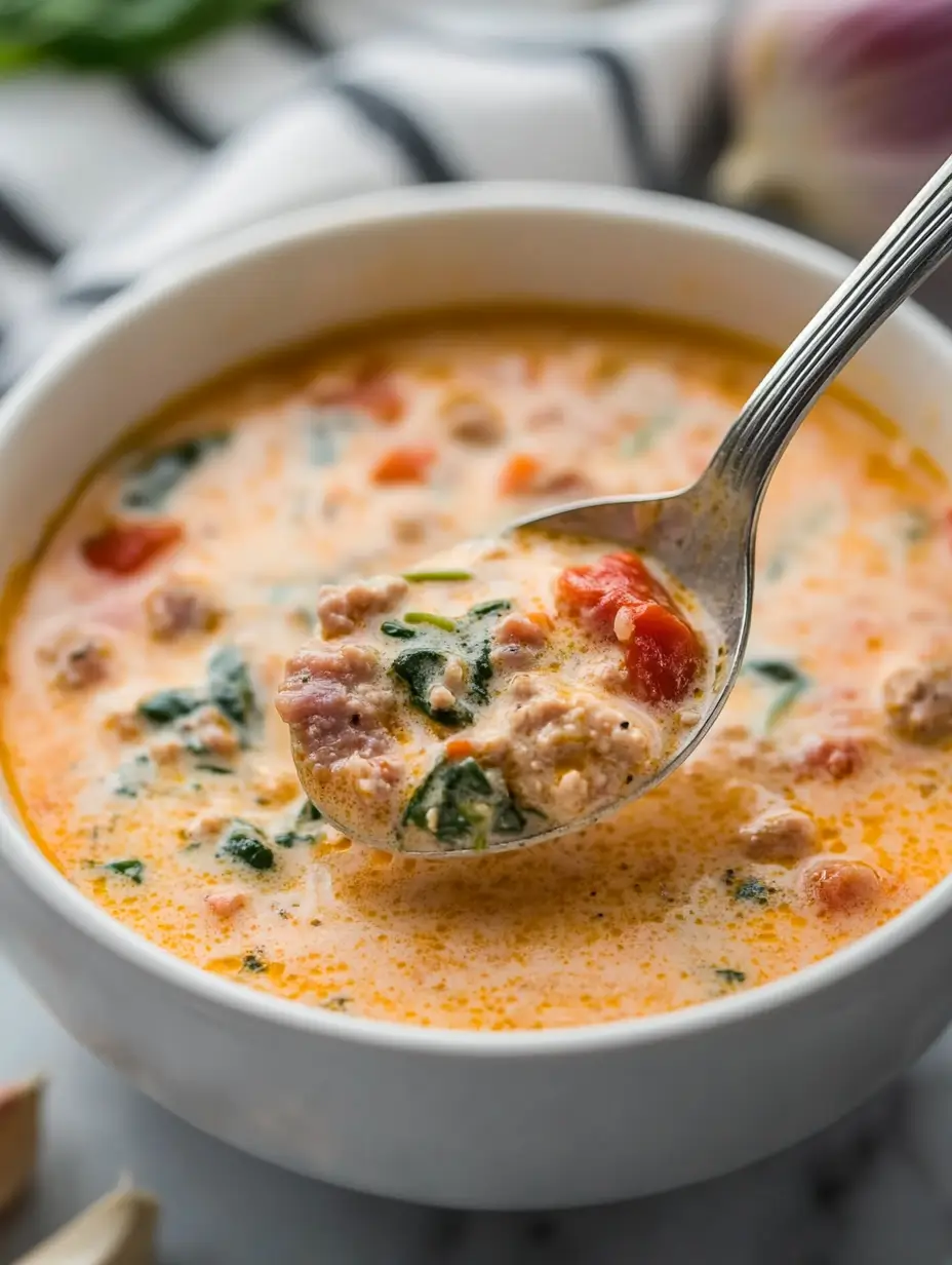 Creamy Parmesan Italian Sausage Soup 12 creamy-parmesan-italian-sausage-soup-on-ladle