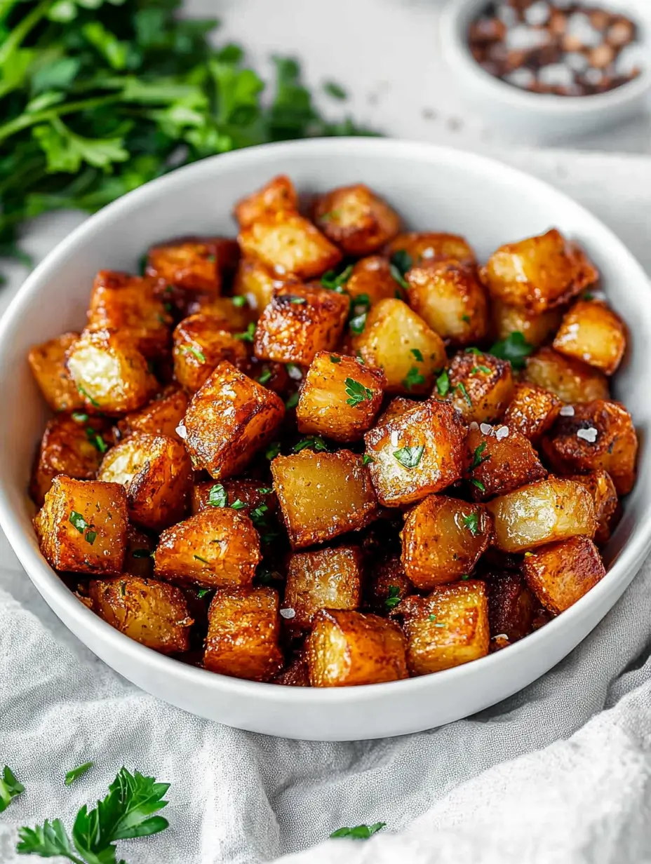 Crispy Air Fryer Breakfast Potatoes 14 crispy-air-fryer-breakfast-potatoes-in-white-bowl-garnished-with-fresh-parsley