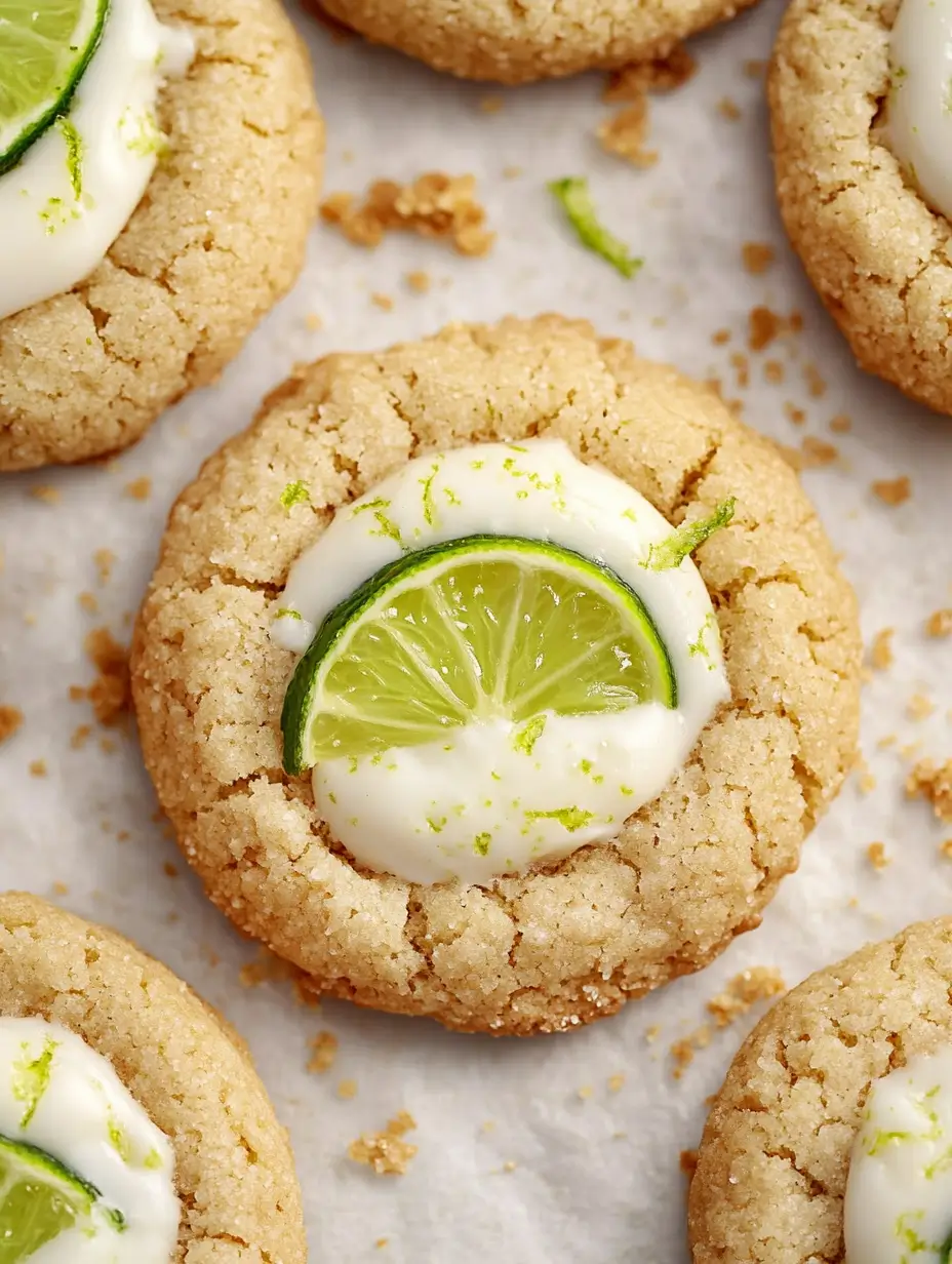 Key Lime Pie Cookies 10 key-lime-pie-cookies-with-lime-slice-and-cream-filling-on-parchment-paper