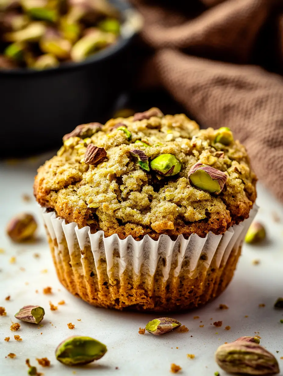 Pistachio Muffins(Bakery Style at Home) 21 close-up-of-pistachio-muffins-topped-with-chopped-pistachios-and-a-bowl-of-pistachios-in-the-background