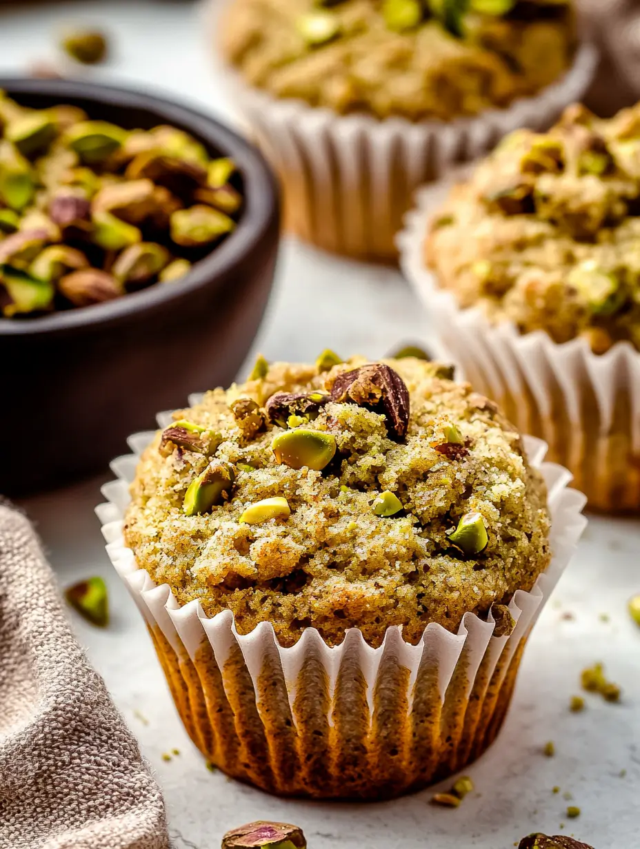 Pistachio Muffins(Bakery Style at Home) 23 close_up_of_pistachio_muffin_with_coarse_crumble_and_scattered_nuts
