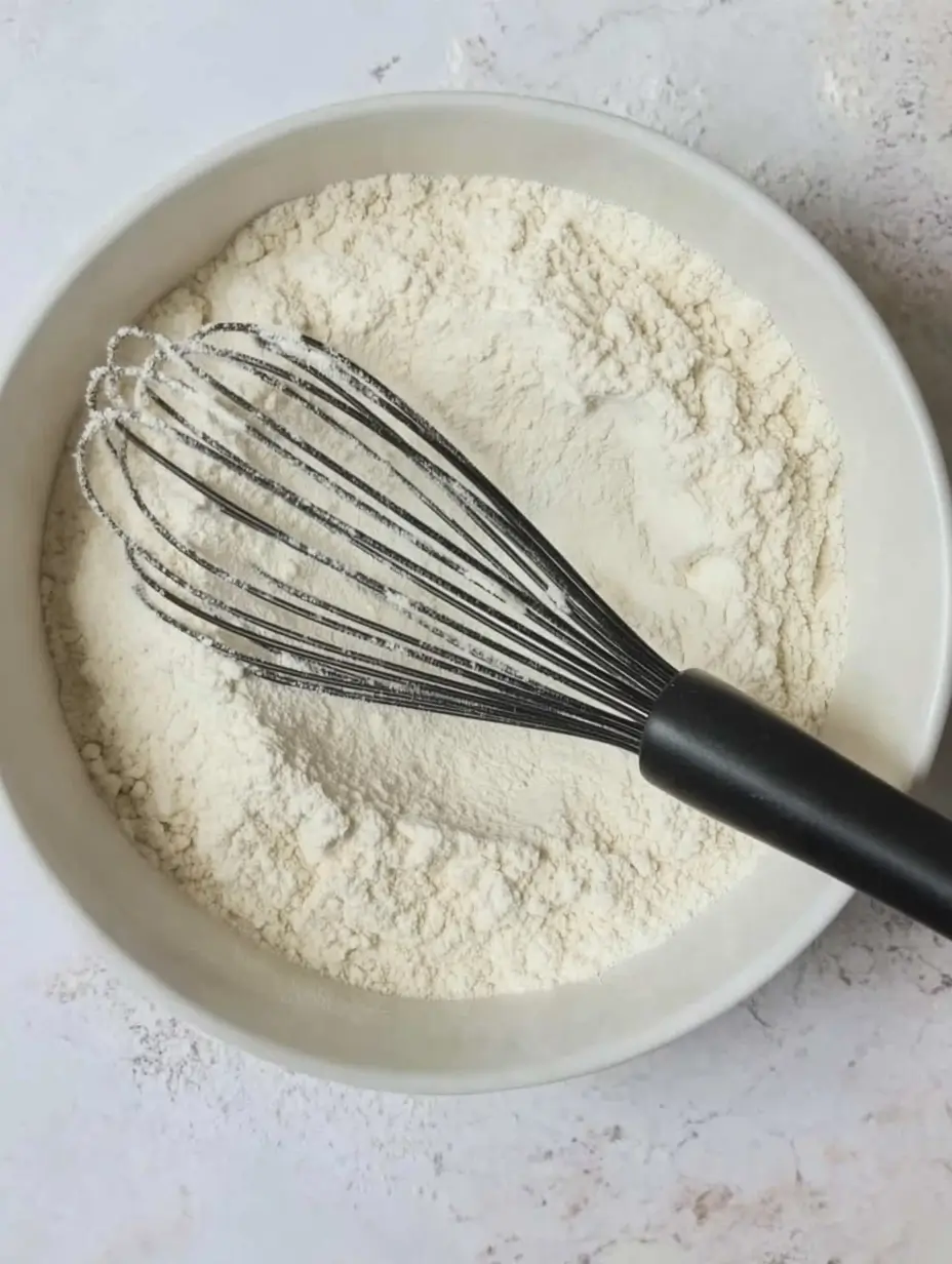 Pistachio Muffins(Bakery Style at Home) 17 white-bowl-with-flour-and-a-whisk-ready-for-baking