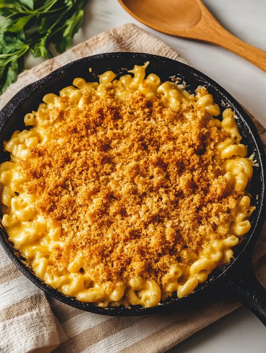 Cheesy Smoked Mac and Cheese Recipe 16 Smoked mac and cheese with a crunchy breadcrumb topping in a cast iron skillet.