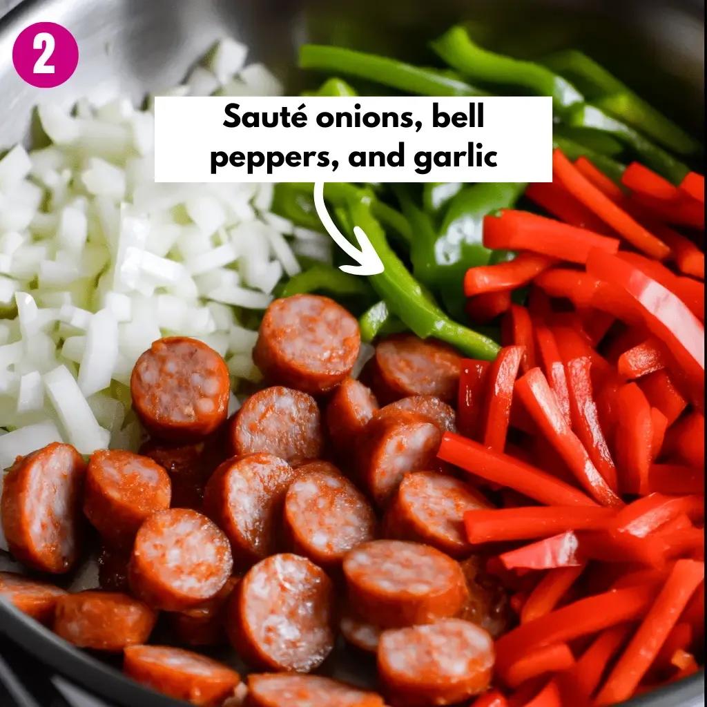 Easy Cajun sausage and rice skillet 19 Saute-onions-bell-peppers-and-garlic