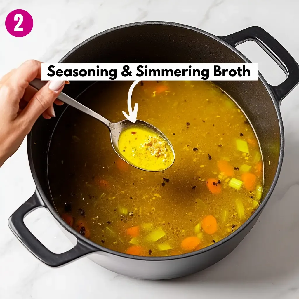 Incredibly Easy Chicken Noodle Soup Recipe 14 Seasoning-Simmering-Brot