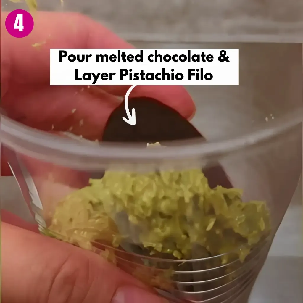 Strawberry Dubai Chocolate Cup 15 Pour-melted-chocolate-Layer-Pistachio-Filo