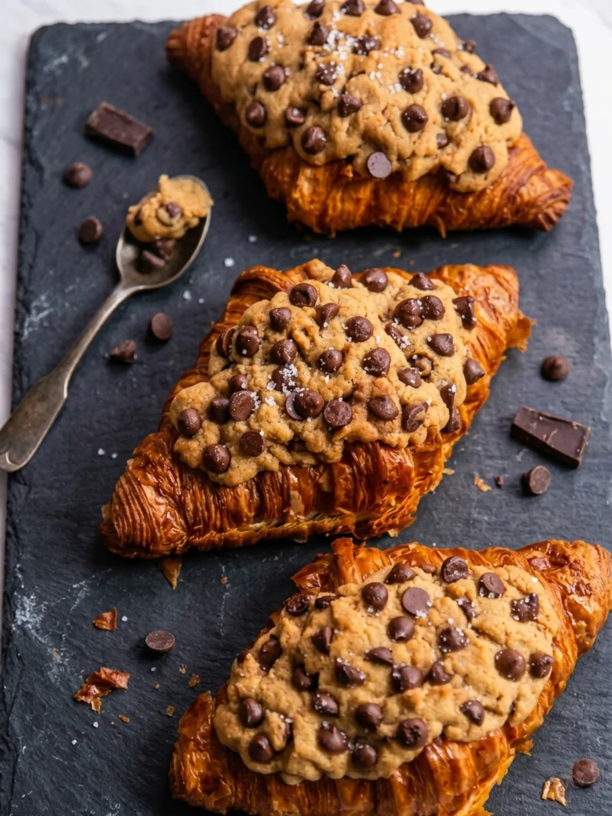 three-homemade-crookies-on-dark-slate-board
