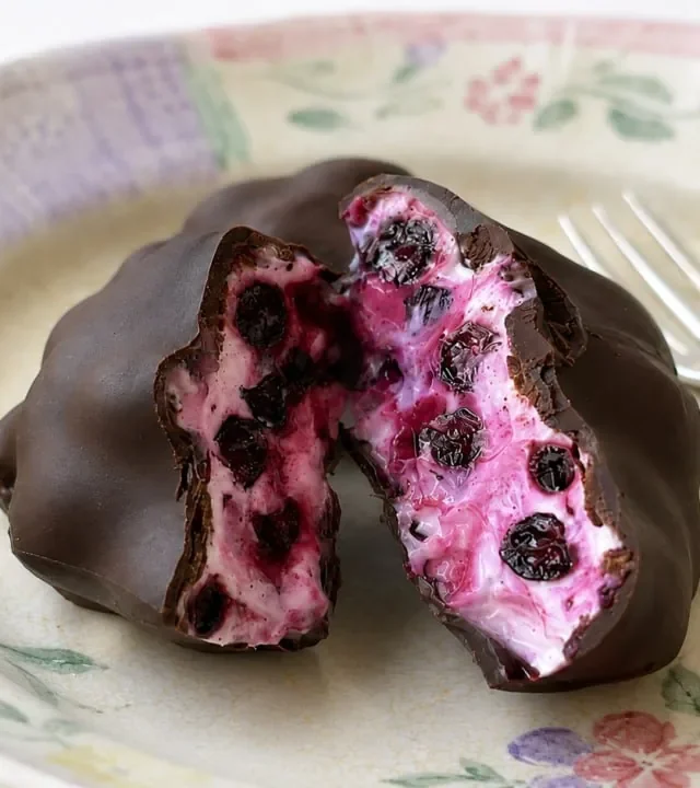 chocolate blueberry bites split in half