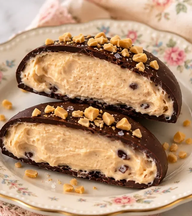 chocolate-peanut-butter-yogurt-bites-cut-open-on-floral-plate