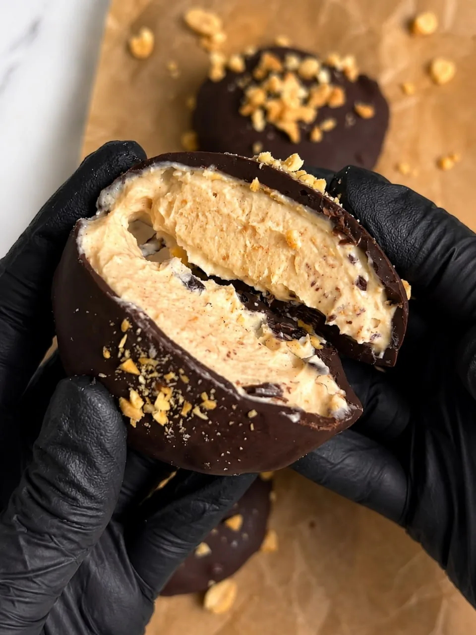 Chocolate Peanut Butter Yogurt Bites 12 chocolate-peanut-butter-yogurt-bite-split-showing-creamy-center
