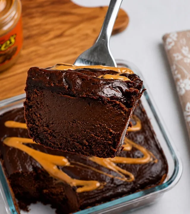 Protein Reeses Cheesecake Recipe - easy high protein dessert with peanut butter swirl