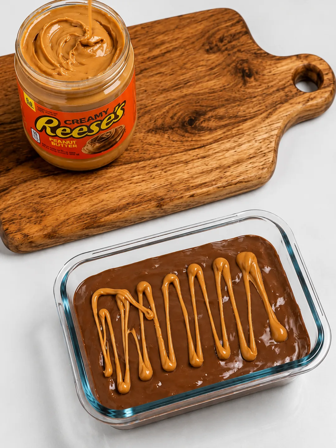 Protein Reese’s Cheesecake Recipe 4 Protein Reeses Cheesecake freshly baked with set edges and slight jiggle in the center