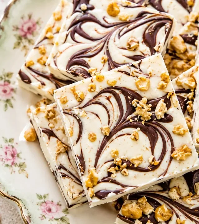 cottage-cheese-bark-squares-on-floral-plate