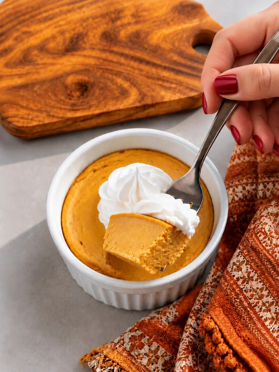 high protein pumpkin cheesecake spoon serving